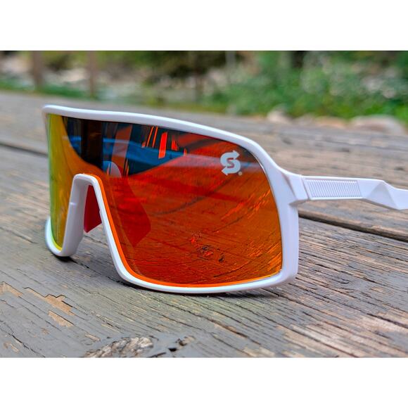 White Frame Mirrored Lens Sport Sunglasses - Picture 2 of 7